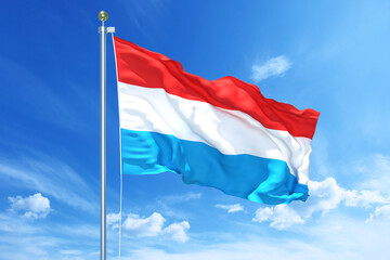 Luxembourg flag waving on a high quality blue cloudy sky, 3d illustration