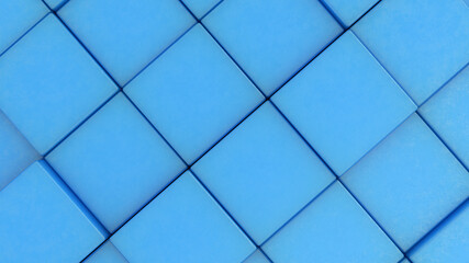 Blue scratched plastic 3d cubes tiles background from perspective view, minimalistic concept. 3d render illustration.