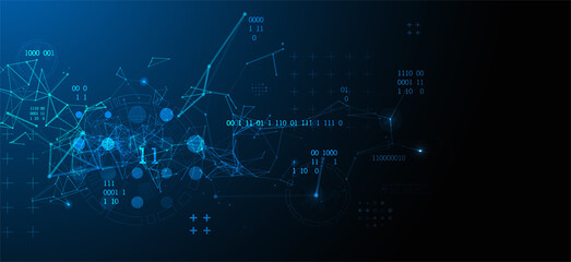 Technology background with plexus effect. Big data concept. Binary computer code. Vector illustration.