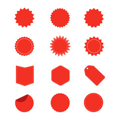 Set of red starburst. Red blank stickers. Sunburst badges, labels, sale tags. Design elements. Vector illustration
