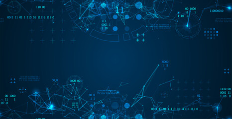 Technology background with plexus effect. Big data concept. Binary computer code. Vector illustration.