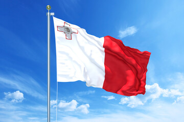Naklejka na ściany i meble Malta flag waving on a high quality blue cloudy sky, 3d illustration