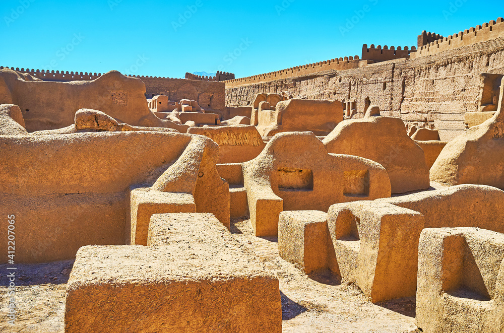 Sticker Walk in archaeological site of Rayen castle, Iran