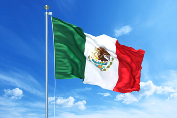 Mexico flag waving on a high quality blue cloudy sky, 3d illustration