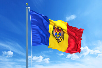 Moldova flag waving on a high quality blue cloudy sky, 3d illustration