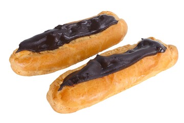 Two eclairs. Eclairs on isolated white background