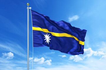 Nauru flag waving on a high quality blue cloudy sky, 3d illustration