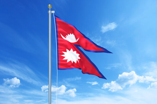 Nepal flag waving on a high quality blue cloudy sky, 3d illustration