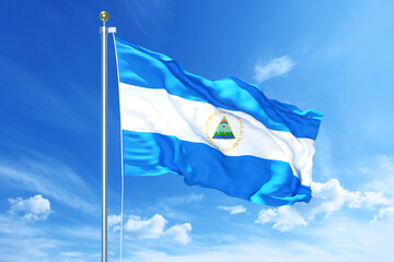 Nicaragua flag waving on a high quality blue cloudy sky, 3d illustration