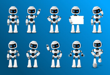 Robot character set for the animation with various views, hairstyle, emotion, pose and gesture. Robot innovation technology science emotions © SERHII