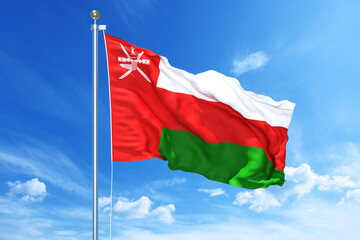 Oman flag waving on a high quality blue cloudy sky, 3d illustration