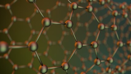 Zigzag carbon nanotube, hexagonal structure, 3d render with dark background