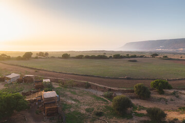 An evening coastal view out to the seaside town of Tafedna in the province of Essaouira, Morocco.