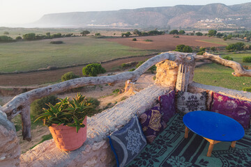An evening coastal view out to the seaside town of Tafedna in the province of Essaouira, Morocco...