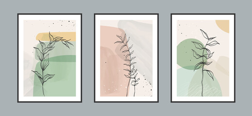 Modern abstract leaves line art background with different shapes for wall decoration, postcard or brochure cover design. Vector illustrations design