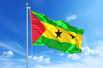 Sao Tome and Principe flag waving on a high quality blue cloudy sky, 3d illustration