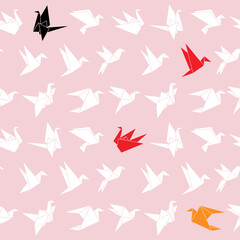 Vector seamless pattern with origami paper birds. Pattern for fabric, baby clothes, background, textile and other decoration
