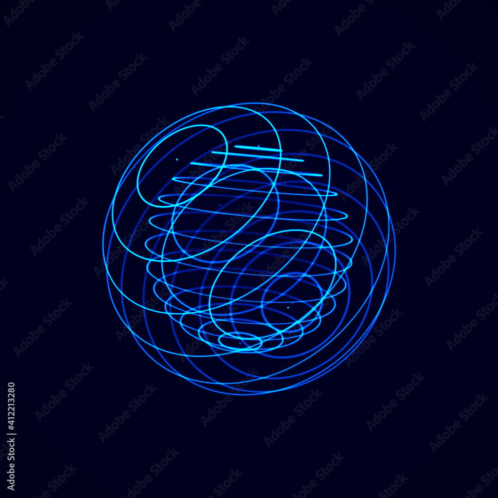 Aufkleber blue sphere consisting of points. modern wireframe elements. technology grid sphere. 3d rendering.