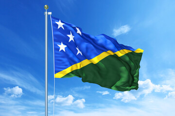 Solomon Islands flag waving on a high quality blue cloudy sky, 3d illustration