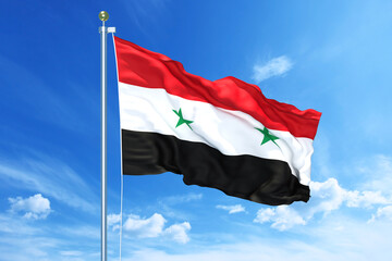 Fototapeta na wymiar Syrian Arab Republic flag waving on a high quality blue cloudy sky, 3d illustration