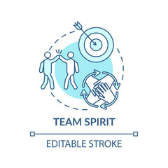 Encourage teamwork in the office concept icon. Interacting with employees idea thin line illustration. Partnership members of group. Vector isolated outline RGB color drawing. Editable stroke