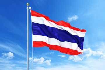 Thailand flag waving on a high quality blue cloudy sky, 3d illustration