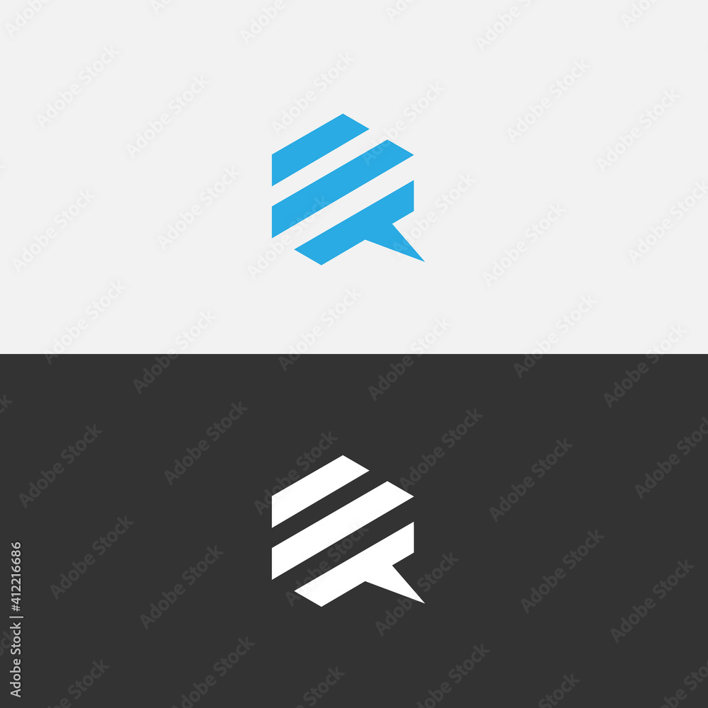 Poster logo initial q chat, simple monogram icon letter q with hexagonal shap and chat symbol.