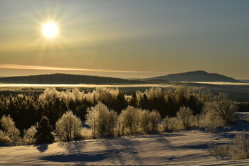 
A sunrise over a frosty forest, Saint-Apolline, Québec