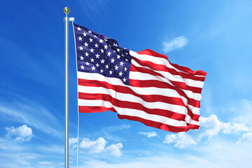 USA flag waving on a high quality blue cloudy sky, 3d illustration