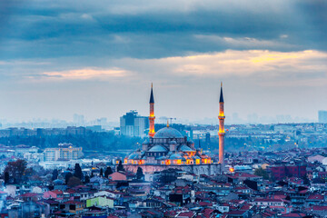 Fatih Mosque night view from Suleymaniye Mosque in Istanbul