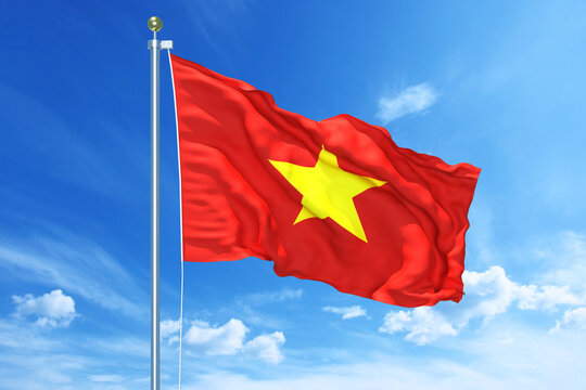 Vietnam flag waving on a high quality blue cloudy sky, 3d illustration