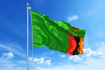 Zambia flag waving on a high quality blue cloudy sky, 3d illustration