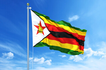 Zimbabwe flag waving on a high quality blue cloudy sky, 3d illustration