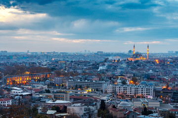Fatih Mosque night view from Suleymaniye Mosque in Istanbul