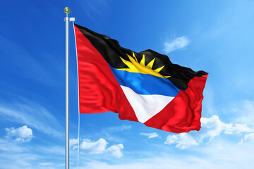 Antigua and Barbuda flag waving on a high quality blue cloudy sky, 3d illustration