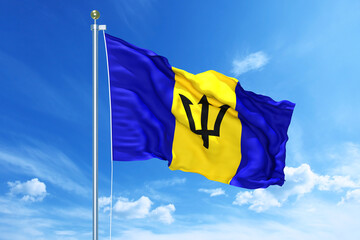 Barbados flag waving on a high quality blue cloudy sky, 3d illustration