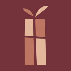 Eco-Friendly Gift Box flat design for sale banner, card. Single brown beige box with bow on red background. Natural Home Products Present.  Eco concept vector illustration