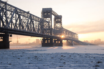bridge over the river in winter