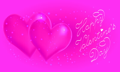 Couple of lovers 3D hearts for valentine's day. Lettering congratulations on February 14.