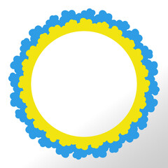 Hand drawn round frame of yellow and blue colors, the symbolism of Ukrainian flag. Patriotic decoration. Isolated.