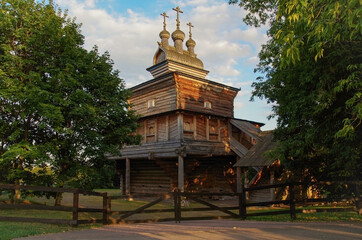 Wooden church named after great martyr St. George Victorious, 1685. Was built in North of Russia (Arkhangelsk region) and transported to Museum of Wooden Architecture, Kolomenskoye. Russia, Moscow