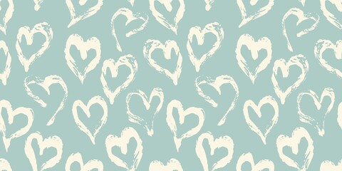 Seamless heart pattern hand painted with ink brush