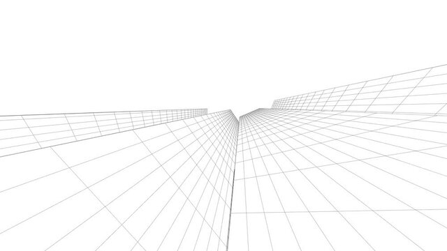 Architecture building construction. Linear 3D view. Concept sketch background.