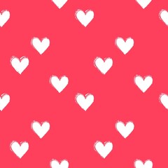 Seamless heart pattern. Hand painted ink brush