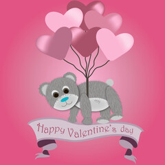 Valentine card with teddy bear and heart