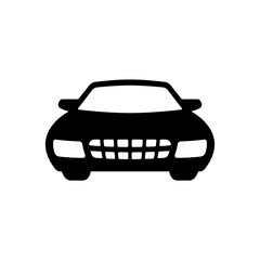Car icon. Front view. Black silhouette. Vector flat graphic illustration. The isolated object on a white background. Isolate.