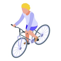 Blonde kid cycling icon. Isometric of blonde kid cycling vector icon for web design isolated on white background