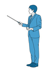 指し棒　スーツ　青　説明　男性