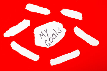 My goals lettering on paper. On a red background. Planning, plans concept.
