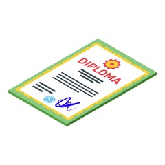 Obraz premium School diploma icon. Isometric of school diploma vector icon for web design isolated on white background